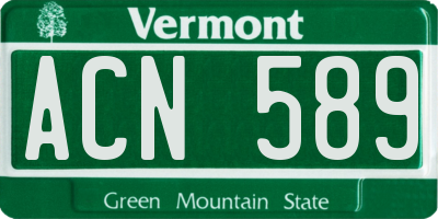 VT license plate ACN589