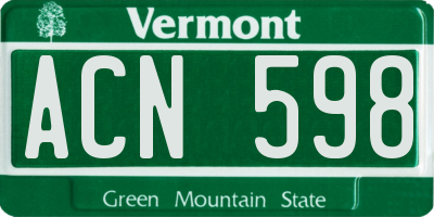 VT license plate ACN598