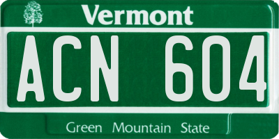VT license plate ACN604