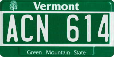 VT license plate ACN614