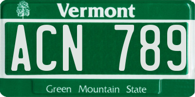 VT license plate ACN789