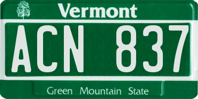 VT license plate ACN837