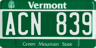 VT license plate ACN839