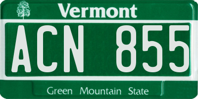 VT license plate ACN855