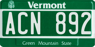 VT license plate ACN892