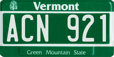 VT license plate ACN921