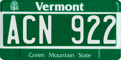 VT license plate ACN922