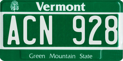 VT license plate ACN928