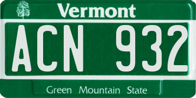 VT license plate ACN932
