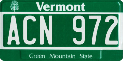 VT license plate ACN972