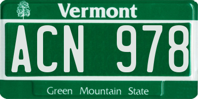 VT license plate ACN978