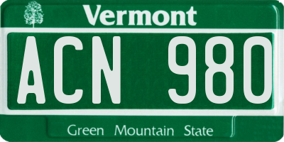 VT license plate ACN980