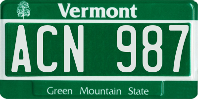 VT license plate ACN987