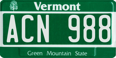 VT license plate ACN988