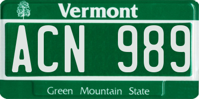 VT license plate ACN989