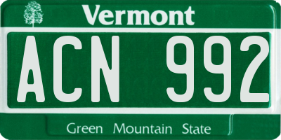 VT license plate ACN992