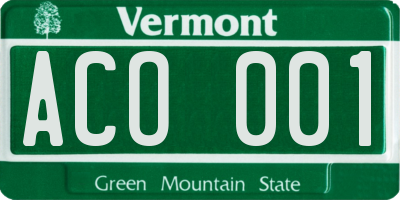 VT license plate ACO001