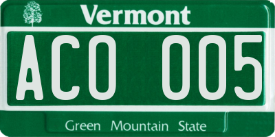 VT license plate ACO005