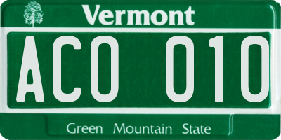 VT license plate ACO010