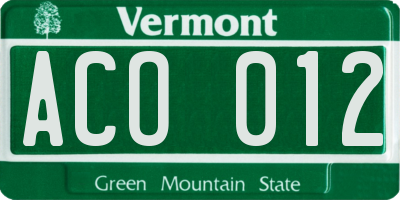 VT license plate ACO012