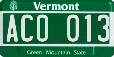 VT license plate ACO013