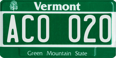 VT license plate ACO020