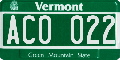 VT license plate ACO022