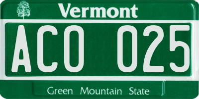 VT license plate ACO025