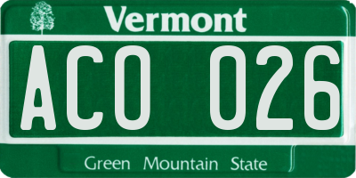 VT license plate ACO026