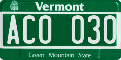 VT license plate ACO030