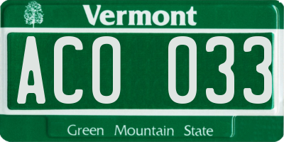 VT license plate ACO033