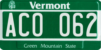 VT license plate ACO062
