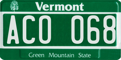 VT license plate ACO068