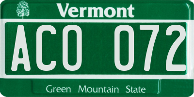 VT license plate ACO072