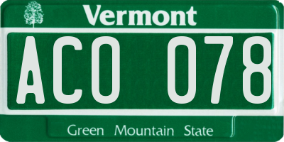VT license plate ACO078
