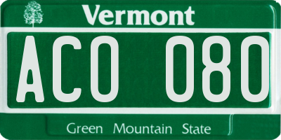 VT license plate ACO080