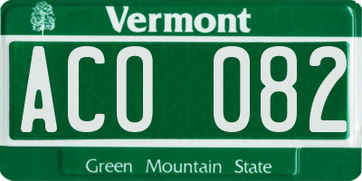 VT license plate ACO082