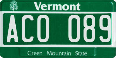 VT license plate ACO089