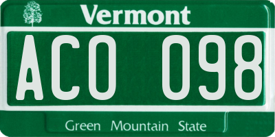 VT license plate ACO098