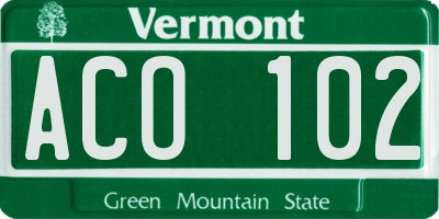 VT license plate ACO102