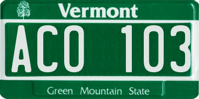 VT license plate ACO103
