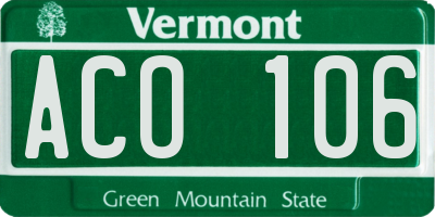 VT license plate ACO106