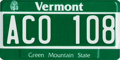 VT license plate ACO108