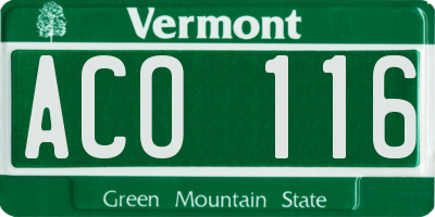 VT license plate ACO116