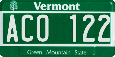 VT license plate ACO122