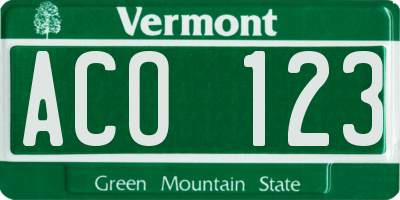VT license plate ACO123
