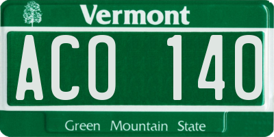 VT license plate ACO140