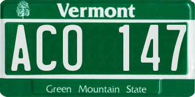 VT license plate ACO147
