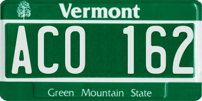 VT license plate ACO162