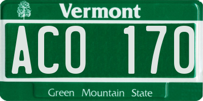 VT license plate ACO170